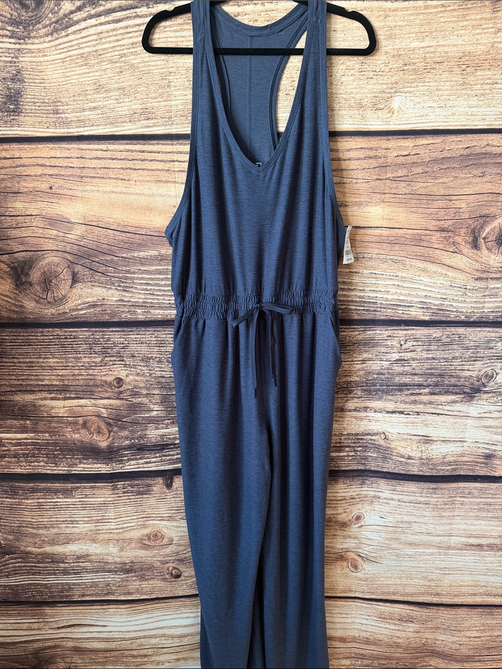Sleeveless V-Neck Drawstring Jumpsuit in Heather Blue - Picture 6 of 8